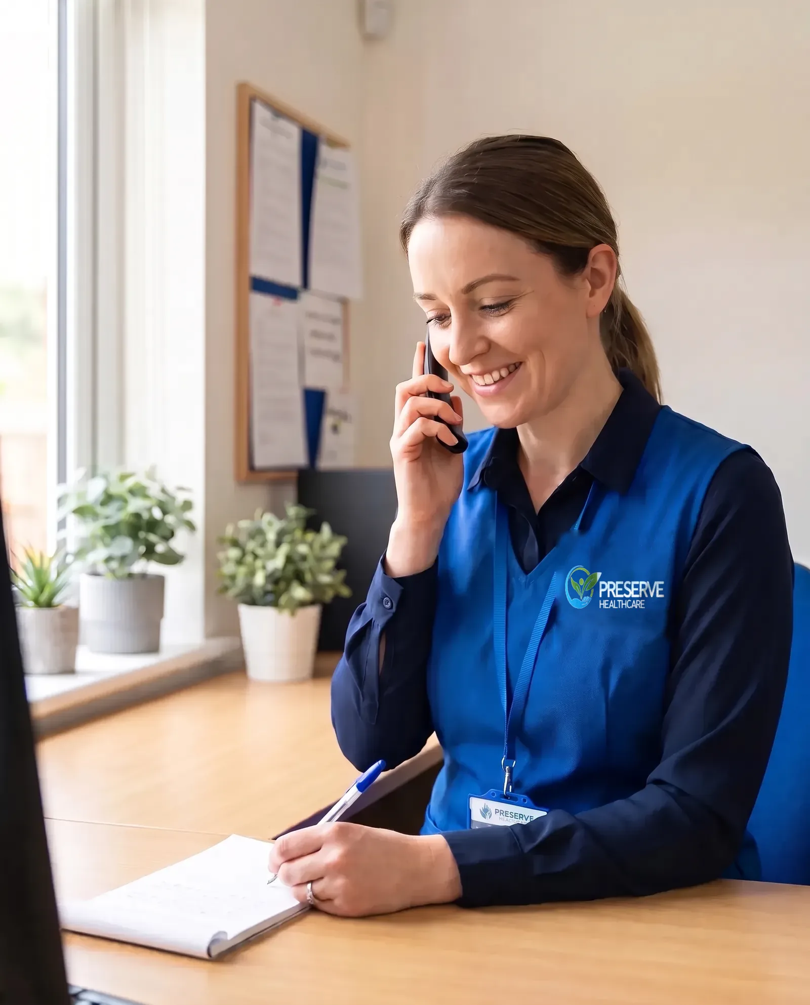 Preserve Healthcare office coordinator taking a first call from a family arranging home care
